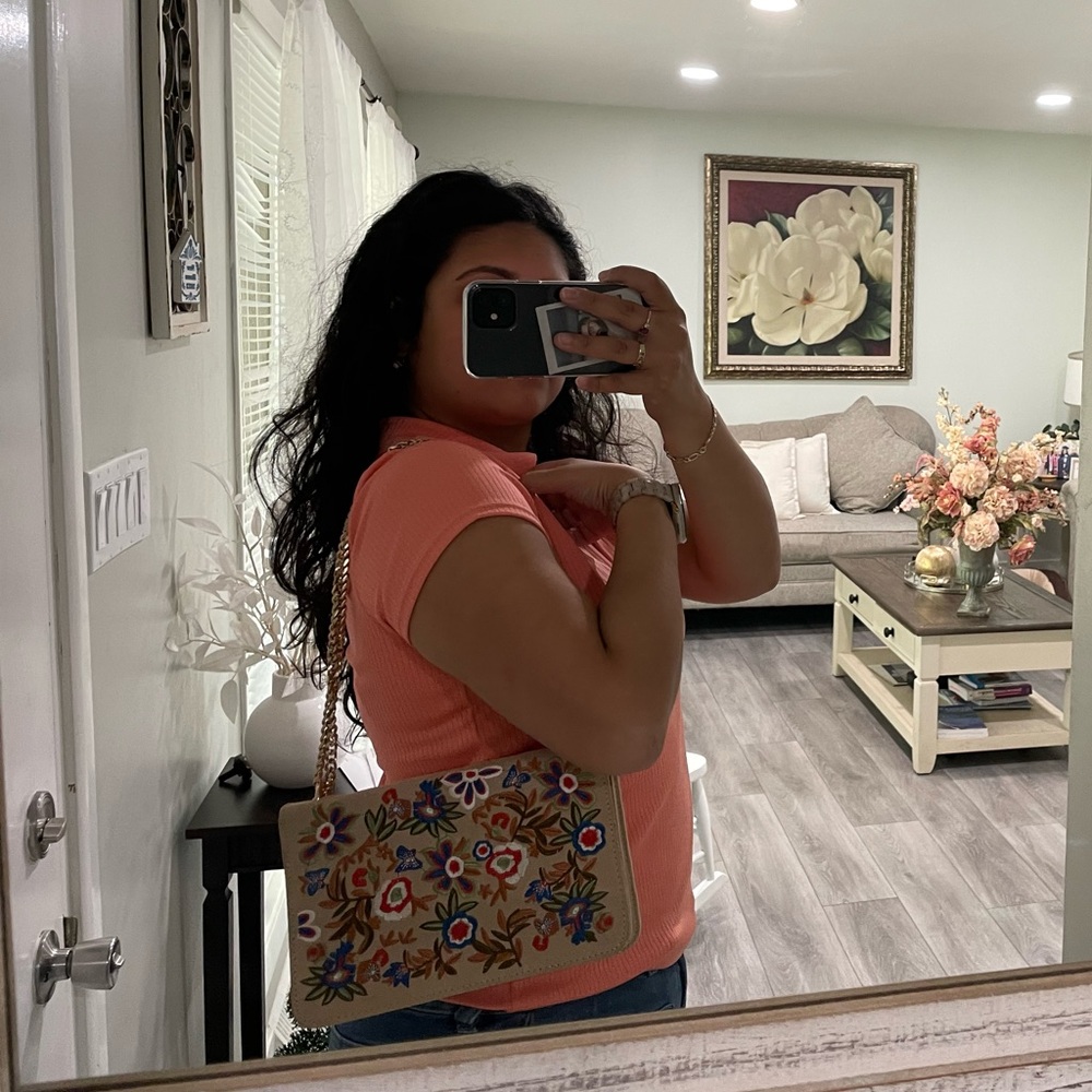 ALDO Embroidered Floral Crossbody Bag with Gold Chain Strap - Picture 6 of 6